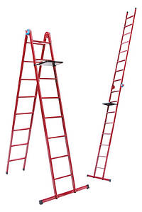 Драбина універсальна металева Господар 79-1018 (8 ступенів зі столиком, h=2150-4740 мм, max 150 кг)