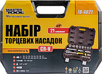 Набір насадок торцевих MasterTool 78-4021 PROFI, CrV 1/2" 10-32 мм, тріскачка 72Т, 21 шт, кейс, фото 4