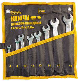 Ключі рожково-накидні MasterTool 72-0108, набір 8 шт (6,8,10,12,13,14,17,19) DIN3113 довічна гарантія