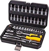 Набір насадок торцевих MasterTool 78-2047 PROFI, CrV 1/4" 4-14 мм,тріскачка 72Т, 46 шт, кейс