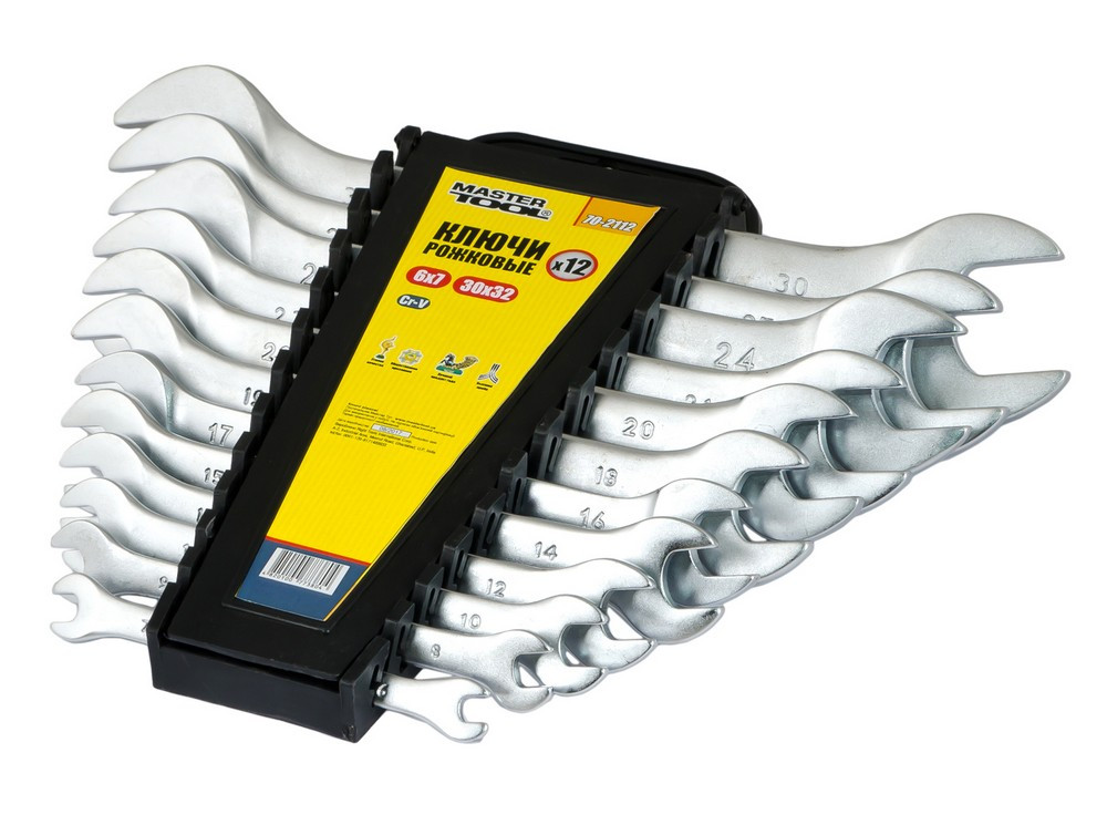 Ключі ріжкові MasterTool 70-2112, набір 12 шт (6х7 TO 30х32) SS, фото 1