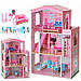 Дитячий дерев'яний рожевий будиночок для ляльок із меблями на 3 поверхи, фото 6