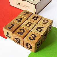 Набір дерев'яних кубиків "Цифри" 9шт. Натуральне дерево (бук). Преміум якість. Еко іграшки.