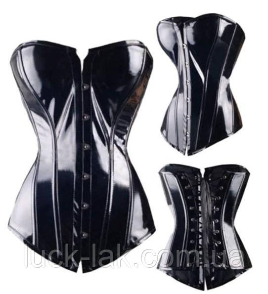 Корсет лаковий, на груди чорний, фото 1