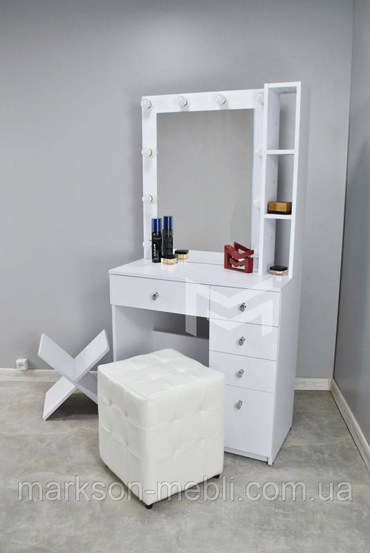 Візажний стіл для дому з ящиками з полицями та лампочками на одну тумбу, М620, фото 1