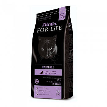 Сухий корм для довгошерстих котів (для виведення шерсті) Fitmin For Life Hairball 1,8 кг