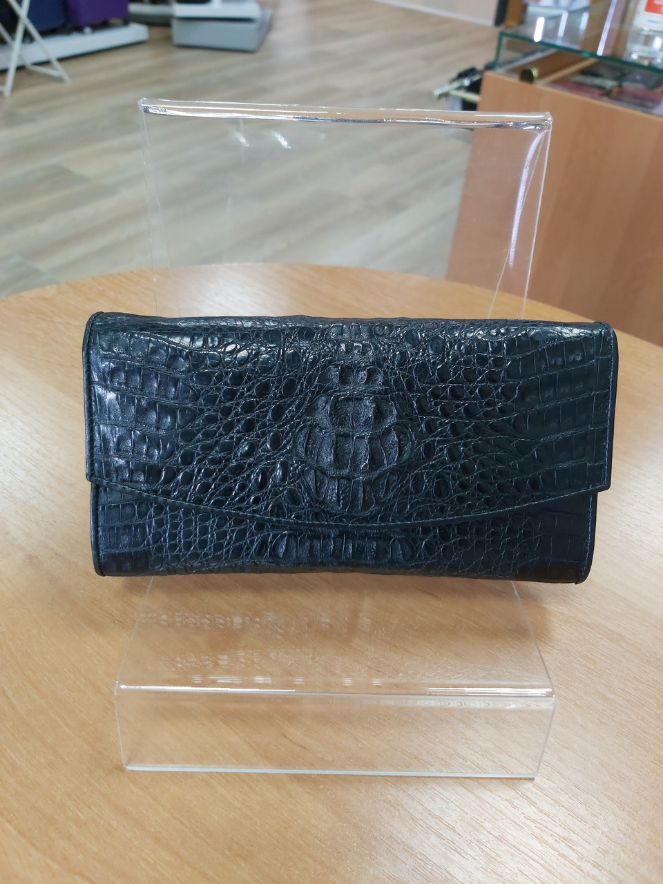 Чорний жіночий гаманець зі шкіри крокодила CROCODILE LEATHER PCM05