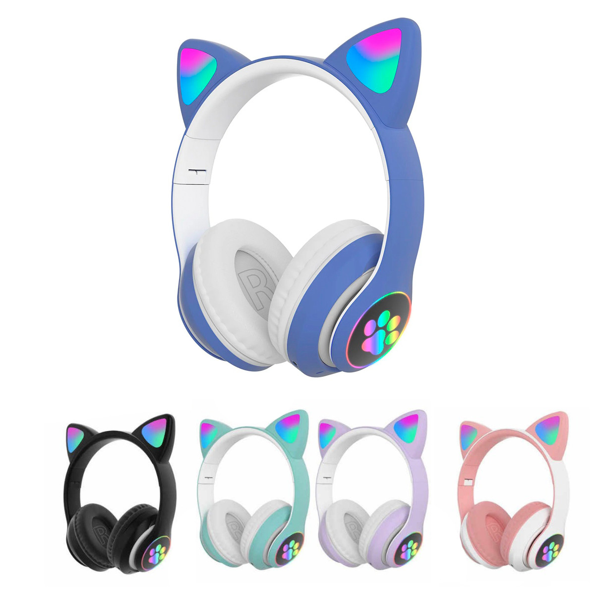 Безпровідні навушники для дівчат з котячими вушками CAT STN-28 Bluetooth гарнітура з мікрофоном (Синій)