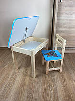 Дитячий блакитний столик з відкидною стільницею та зі стульчиком, фото 4