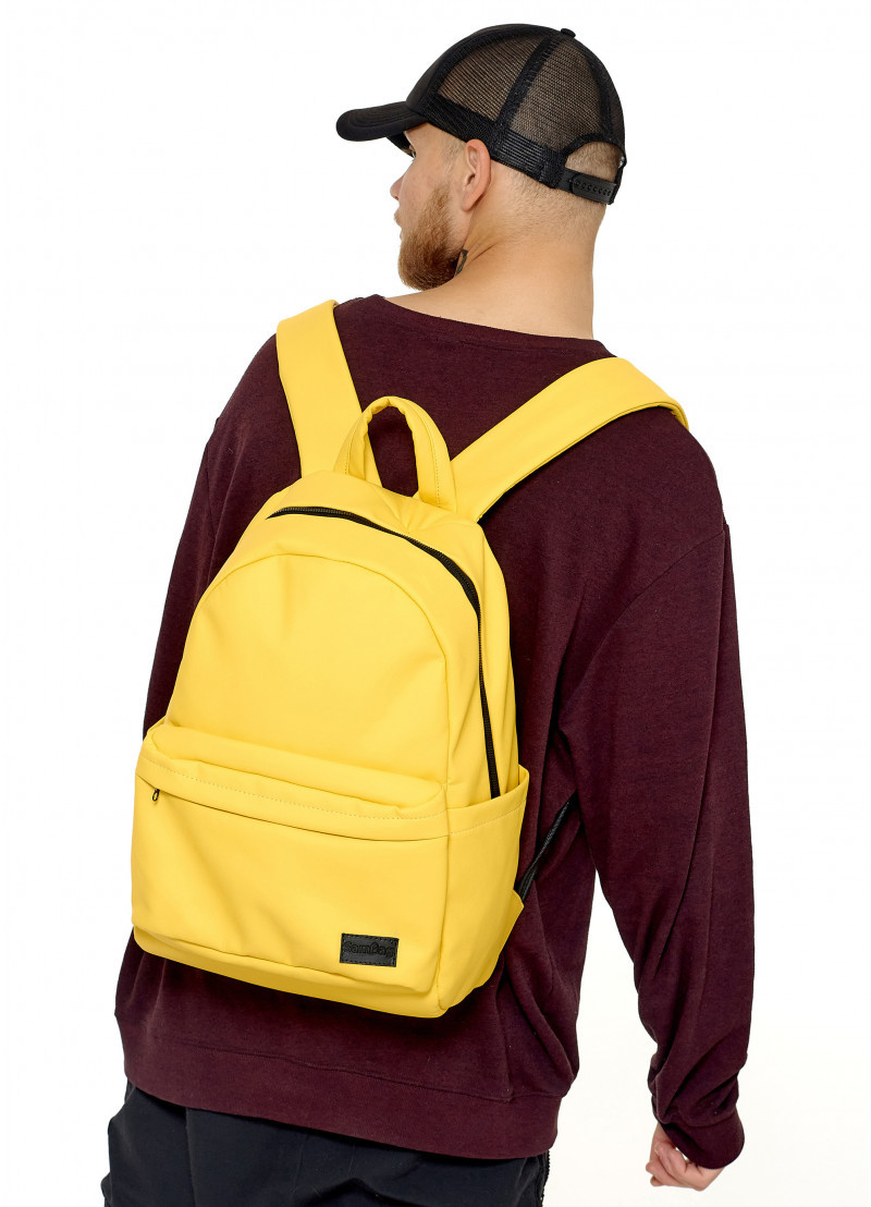 Рюкзак чоловічий жовтий повсякденний, міський, для ноутбука 15, 6 з матовою еко-шкіри (якісний кожзам)