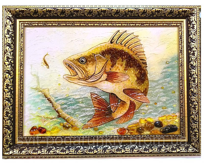 Оригінальний подарунок чоловікові бурштинова картина "Риба"