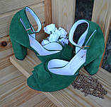 Замшеві босоніжки на широкому підборі, фото 2