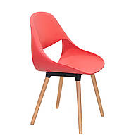 Красно-оранжевый модный пластиковый стул пластиковый в современном стиле на буковых ножках Gail