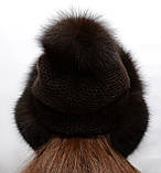Жіноча шапка вушанка на трикотажі Коричневий, фото 4