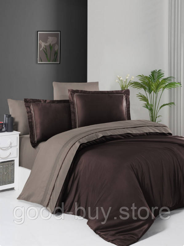 First choice Serenity Dark Brown & Mink delux сатин постільна білизна євро 200х220