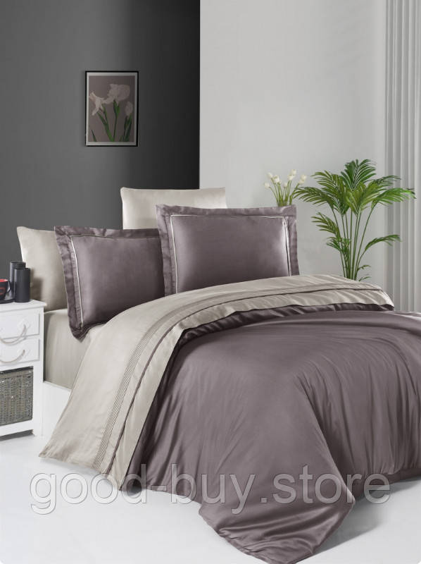 First choice Serenity Lilac & Beige delux сатин постільна білизна евро 200х220