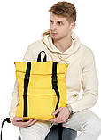 Модний чоловічий рюкзак жовтий роллтоп (рол) еко-шкіра повсякденний, міський, для поїздок, ноутбука 15,6, фото 2