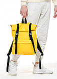 Модний чоловічий рюкзак жовтий роллтоп (рол) еко-шкіра повсякденний, міський, для поїздок, ноутбука 15,6, фото 3