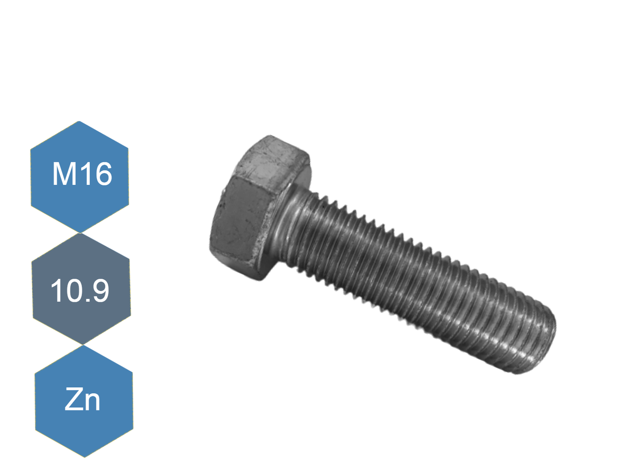 Болт М16х45 шестигранний 10.9 DIN 933, ГОСТ 7805 в цинку