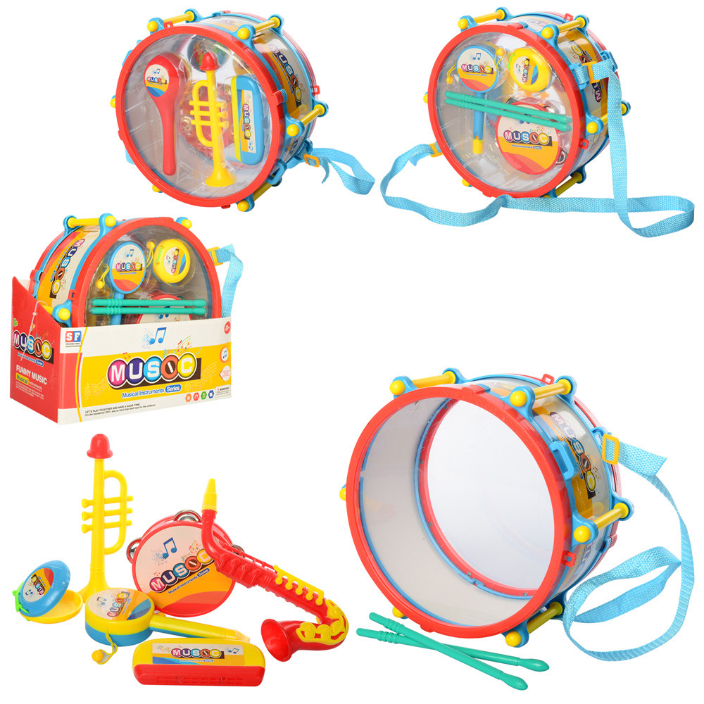 Музичні інструменти SF8122ABC (36шт) барабан,дудка,маракас,3вида, в кор-ці,27,5-23,5-12см, фото 1