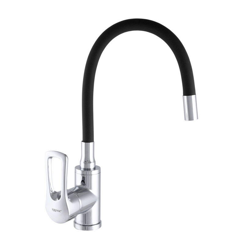 Змішувач для кухні Zerix SAR 181 з силиконовим виливом Чорний (ZX2771), фото 1