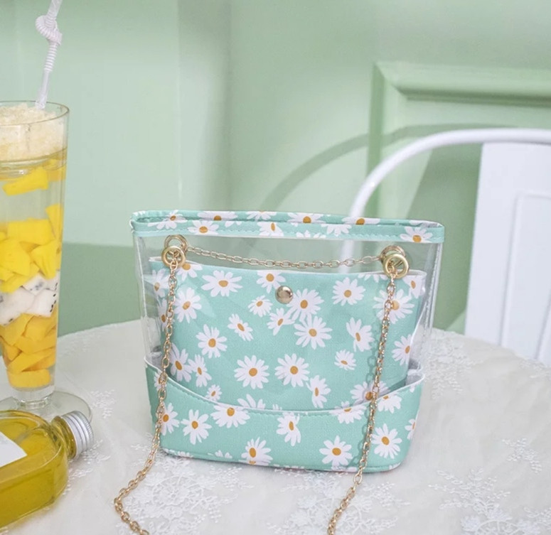 Модна зелена сумочка клатч із ромашками. Жіноча мінісумка. Маленька сумочка., фото 1