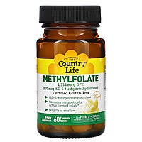 Метилфолат Country Life "Methylfolate" со вкусом апельсина, 800 мкг (60 таблеток)