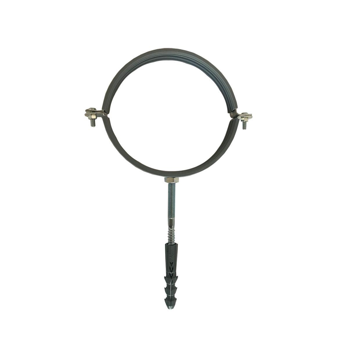 Хомут в зборі CR 2' (59-65мм) з гвинтом-шурупом 8*100 і дюбелем в уп, сірий, фото 1