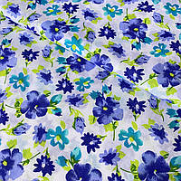 Батист із бірюзовими та синіми акварельними квітами