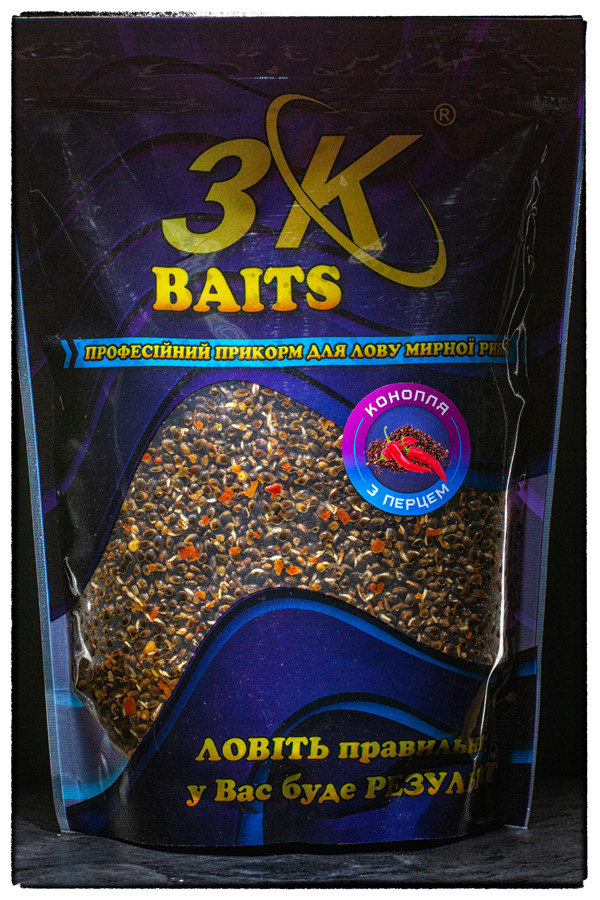 Конопля для риболовлі 3K Baits (з перцем чилі) 800гр, фото 1