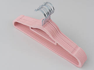 Плічка довжина 41,5 см, в упаковці 10 штук, тремпеля флоковані (оксамитові, велюрові) ніжно-рожевого кольору