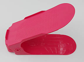 Подвійна підставка-органайзер для взуття рожевого кольору. Регулюється по висоті в 3 положеннях., фото 3
