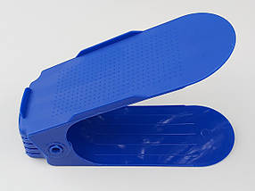 Подвійна підставка-органайзер для взуття синього кольору. Регулюється по висоті в 3 положеннях., фото 2
