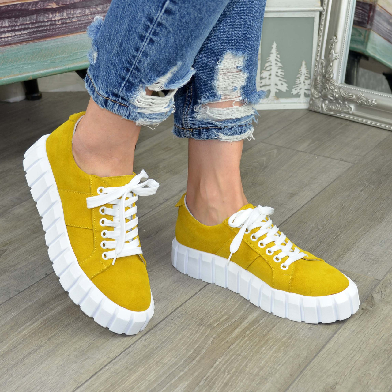 Кеди жіночі замшеві. Колір жовтий, фото 1