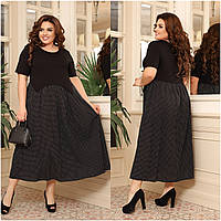 Женское легкое летнее платье с пышной юбкой с принтом в больших размерах 60-62, Черный + черный цветок