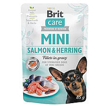 Вологий корм для собак Brit Care Mini pouch з філе лосося та оселедця в соусі 85 g