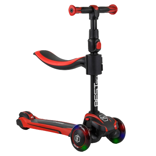 Самокат триколісний дитячий 3 в 1 з сидінням, складне кермо, колеса PU 12см світяться Best Scooter JS-10711