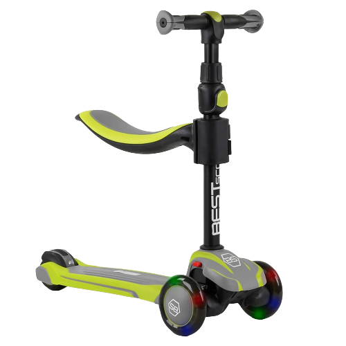 Самокат триколісний дитячий 3 в 1 з сидінням, складне кермо, колеса PU 12см світяться Best Scooter JS-20815