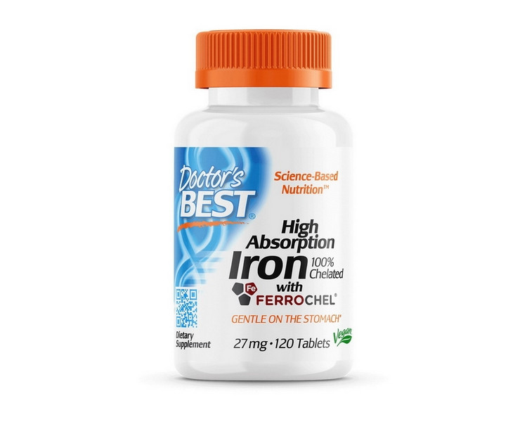 Хелатный бисглицинат железа Doctor's BEST High Absorption Iron Chelated with Ferrochel 120 таблеток - фото 3 - id-p1425014165