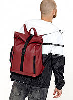 Чоловічий бордовий рюкзак роллтоп (рол) повсякденний, міський, для поїздок, матова еко-шкіра
