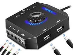 Зовнішня звукова USB карта Phoinikas T10 з USB хабом  Чорний