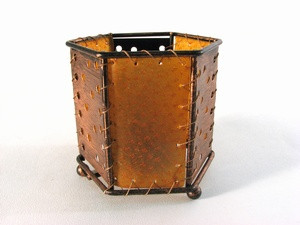 Підсвічник тілайт Шестигранік Шкіра, метал / Підсвічник тілайт Шестигранік Шкіра, метал 8 см, фото 1