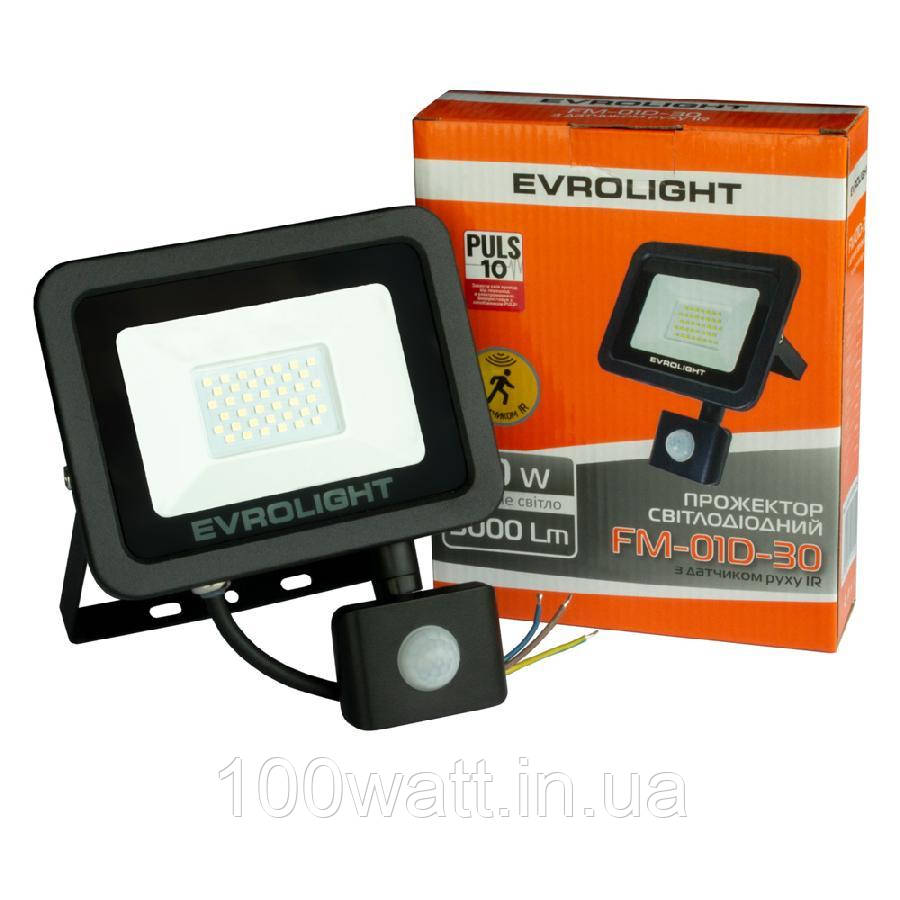Прожектор світлодіодний з датчиком руху EVROLIGHT FM-01D-30 30W 6400К 56750