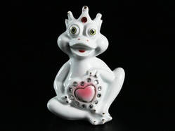 Фігурка Фарфорова Жаба-царівна З серцем Стрази Біла / Фігурка Фарфорова Жаба-царівна З серцем Стрази Біла 11x7x5 см