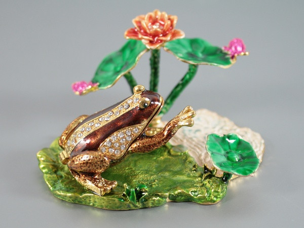 Шкатулка Емаль Жаба з лотосами / Шкатулка Емаль Жаба з лотосами 10x8x5 см, фото 1