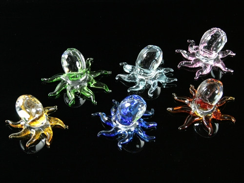 Фігурка скляна Восьминіг Кольорові Ніжки Набір 6 шт / Фігурка скляна Восьминіг Кольорові Ніжки Набір 6 шт 6x6x3 см, фото 1