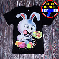 Світлонакопичувальна підліткова футболка "Солодке зайченя" для підлітків дівчат, принт світиться в темряві 152-158