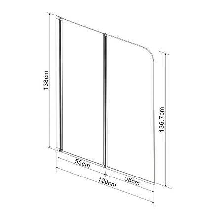 Шторка на ванну Eger 120*138 см, прозоре скло, профіль хром, фото 2