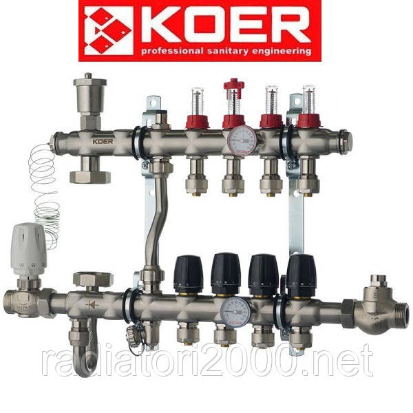 Колекторний вузол для збирання KOER KR.S1011-05 на 5 виходу з нержавіючої сталі з байпасом