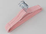 Плічка довжина 41,5 см, в упаковці 10 штук, тремпеля флоковані (оксамитові, велюрові) ніжно-рожевого кольору, фото 3